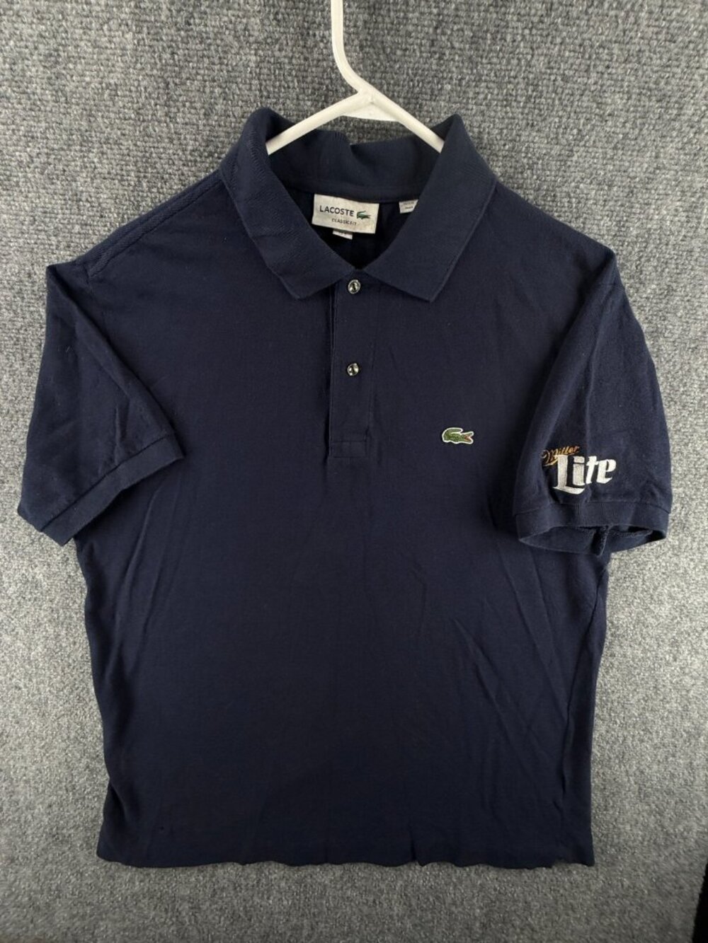 Lacoste MILLER LIGHT BEER Navy Blue Short Sleeve Polo Shirt Classic Fit Large **